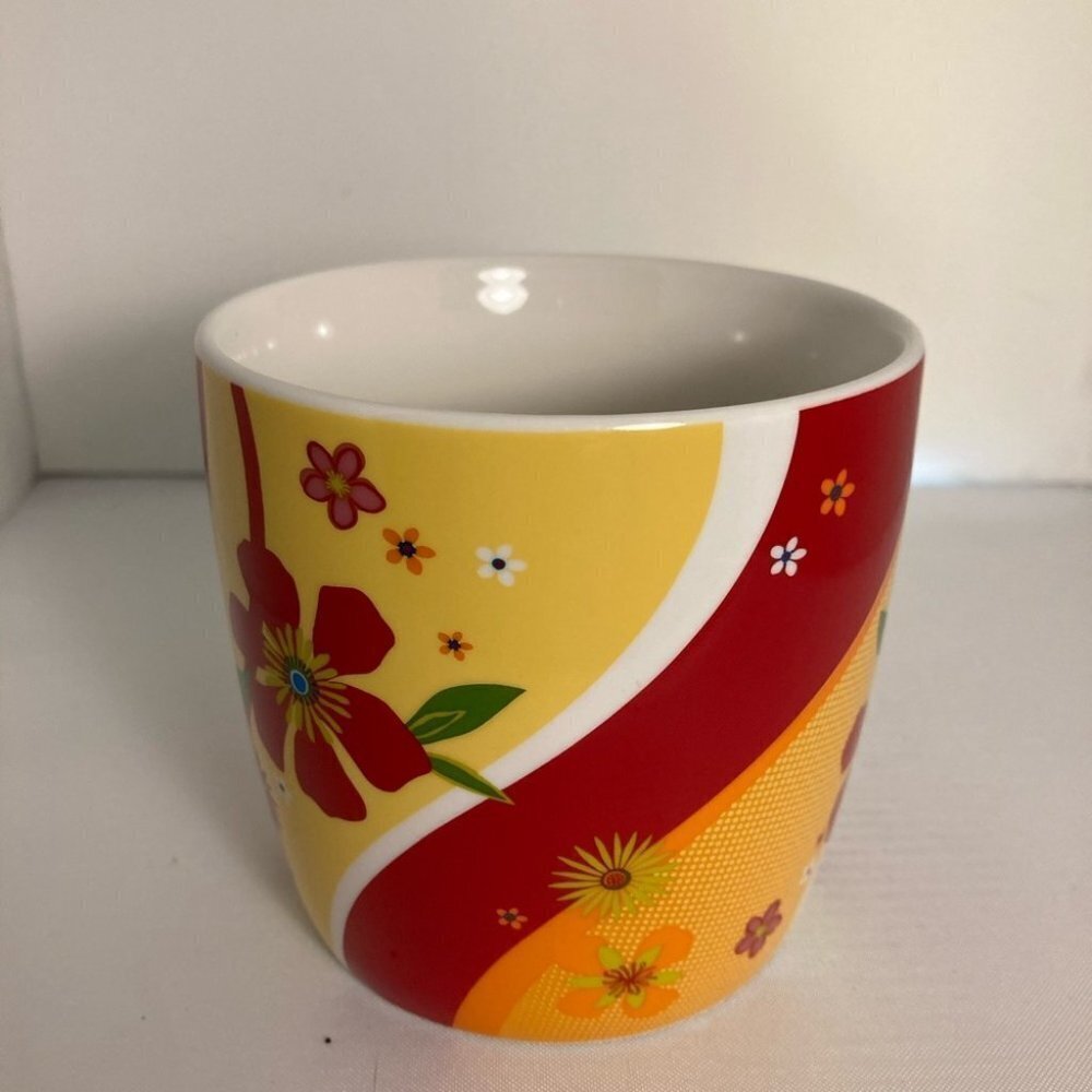 Starbucks Mug Yellow Red Orange Flowers 2007